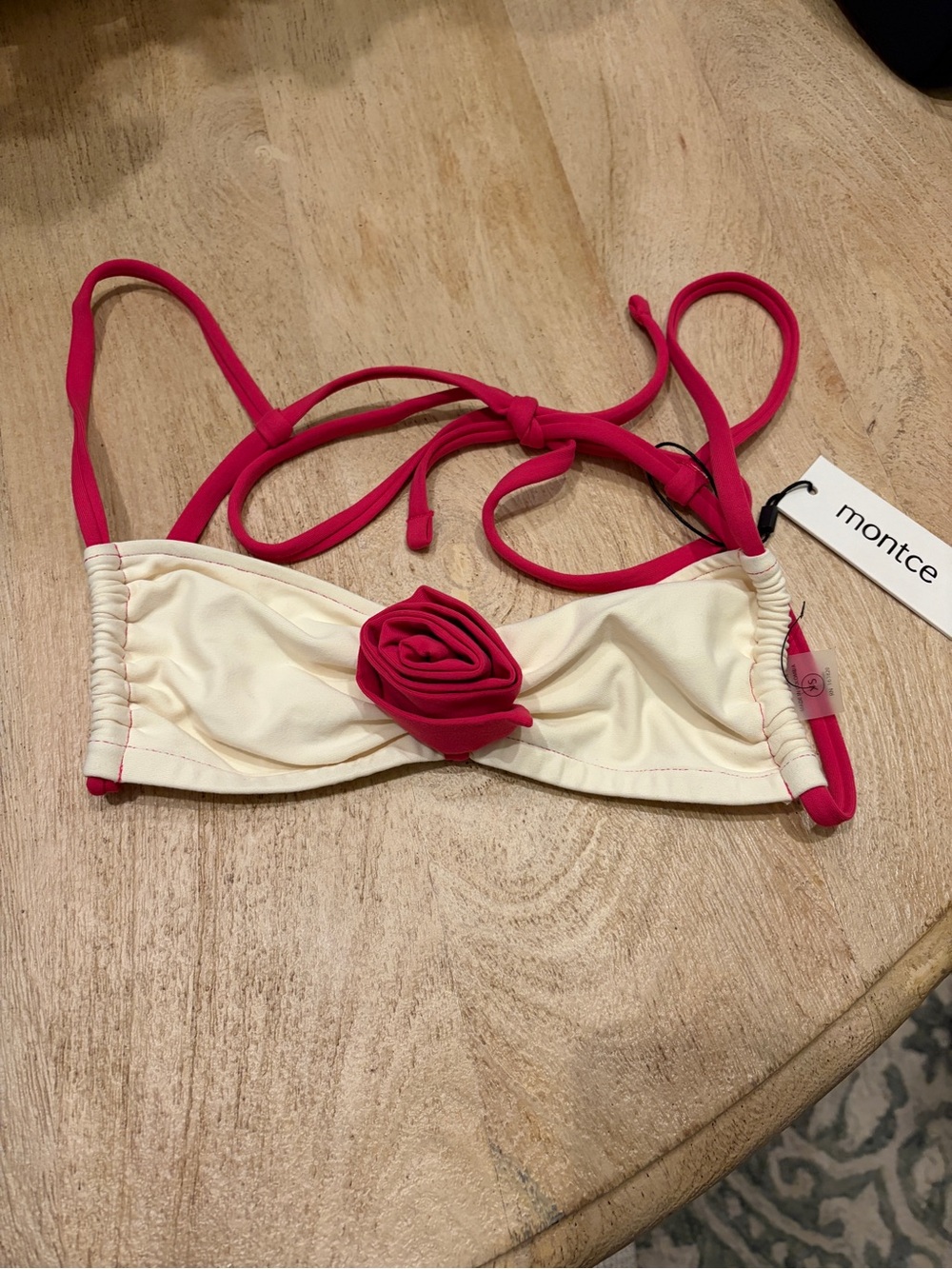 Montice Rosa Devin Bikini Top in Cream & Raspberry